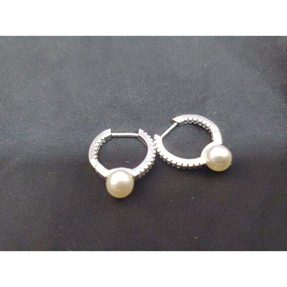 Original Pandora earrings, treated freshwater cultured pearl & pavé hoop earring - Picture 1 of 2